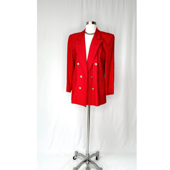 Vintage 90’d Liz Claiborne Red Doube Breast Button Blazer (10P) - Picture 3 of 10